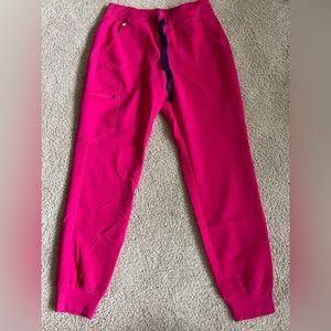 Hot pink FIGS small/petite jogger scrub pants.